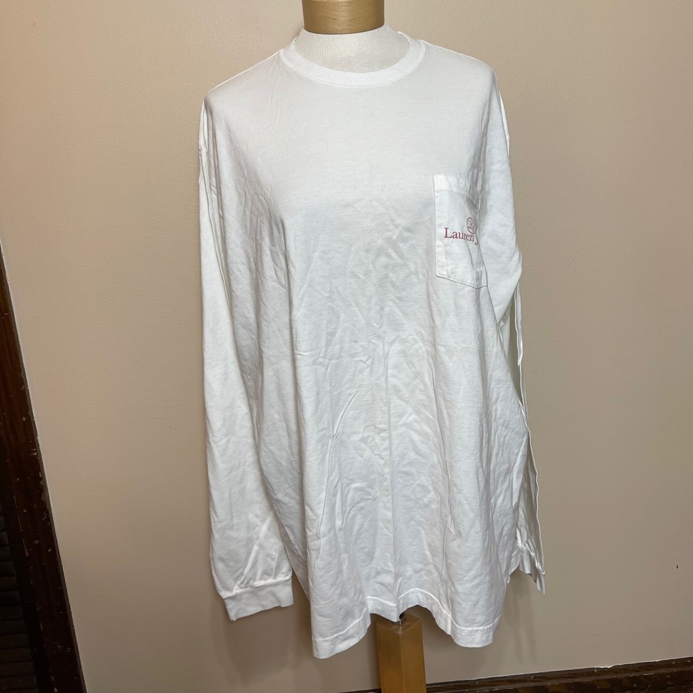 Lauren James The Fox Hunt White Long Sleeve Pocket Tee Shirt XXL Plaid Fox Back